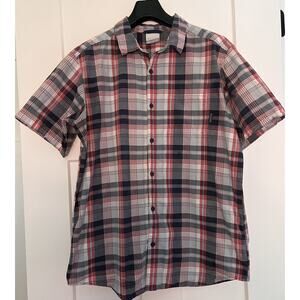 Columbia Red White Blue Plaid Short Sleeve Shirt Size LARGE Cotton